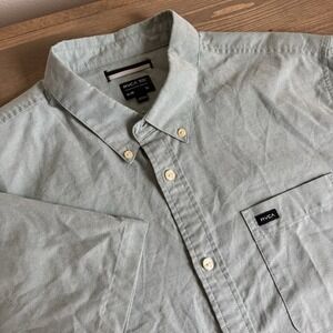 RVCA Men's XL Slim Fit Light Green Short Sleeve Button Down Shirt Logo Top